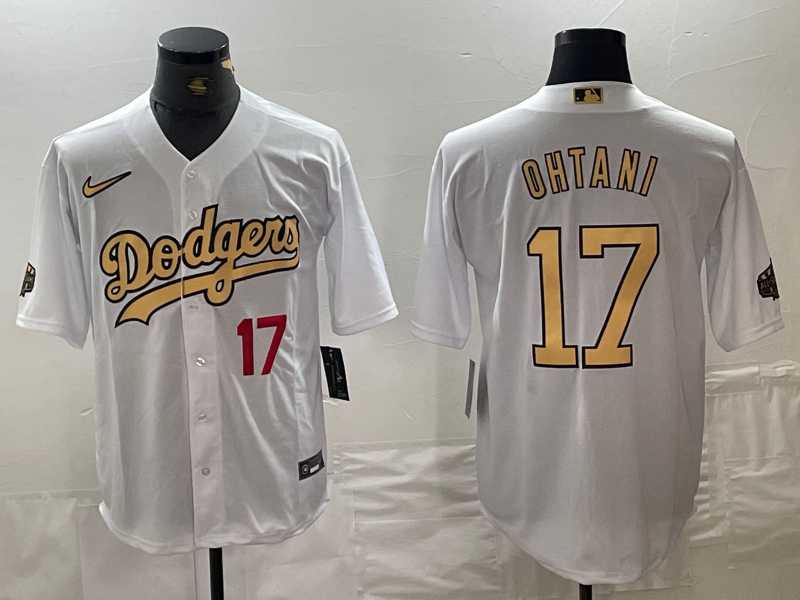 Mens Los Angeles Dodgers #17 Shohei Ohtani Number White 2022 All Star Stitched Cool Base Nike Jersey->los angeles dodgers->MLB Jersey
